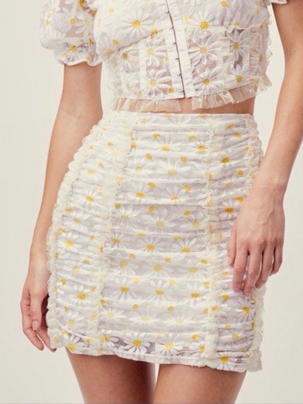 For Love & Lemons Brulee Daisy Embroidered Mini Skirt